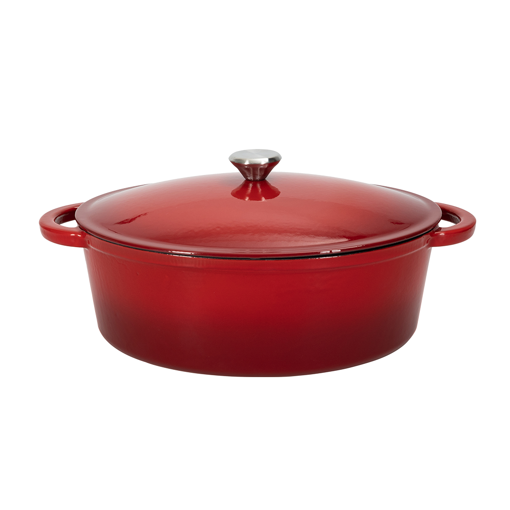 Gussbräter, oval, rot/schwarz, 32x26x12cm