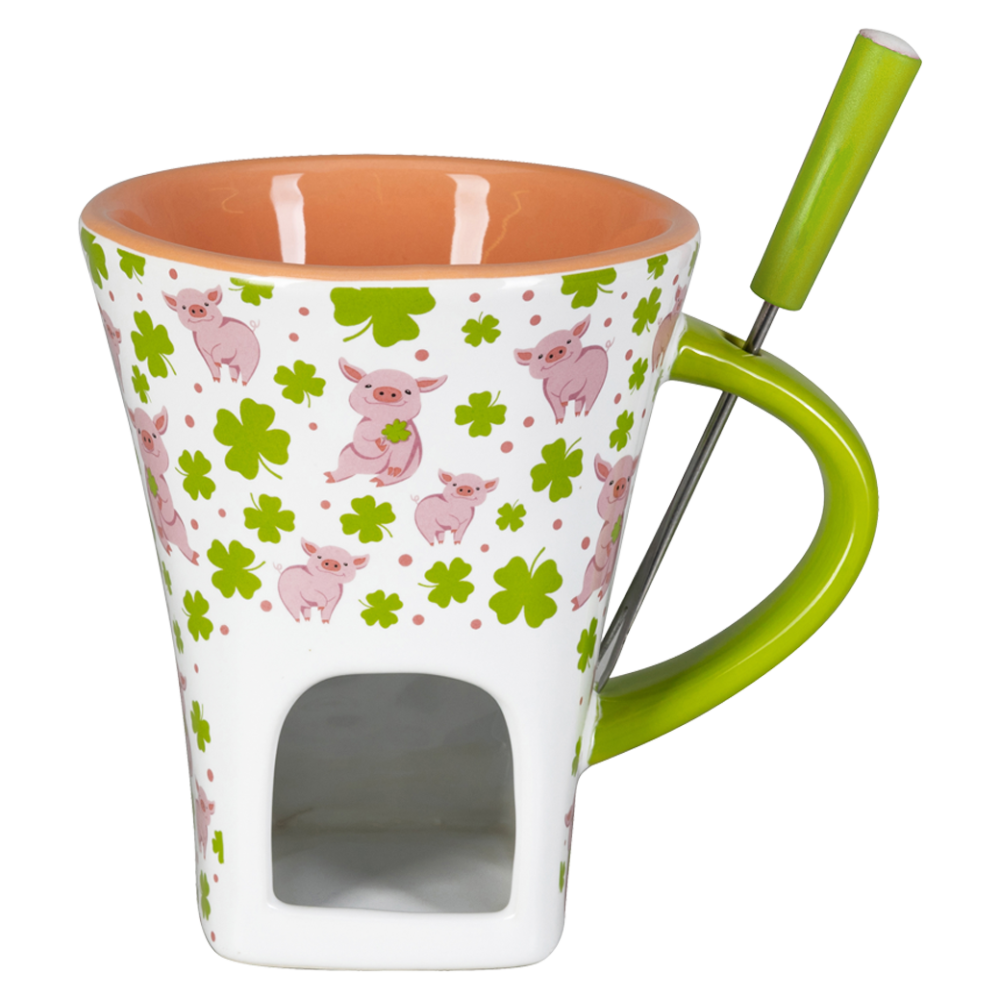 Schokoladenfondue - Set "lucky pig",weiss/pink, 3-teilig