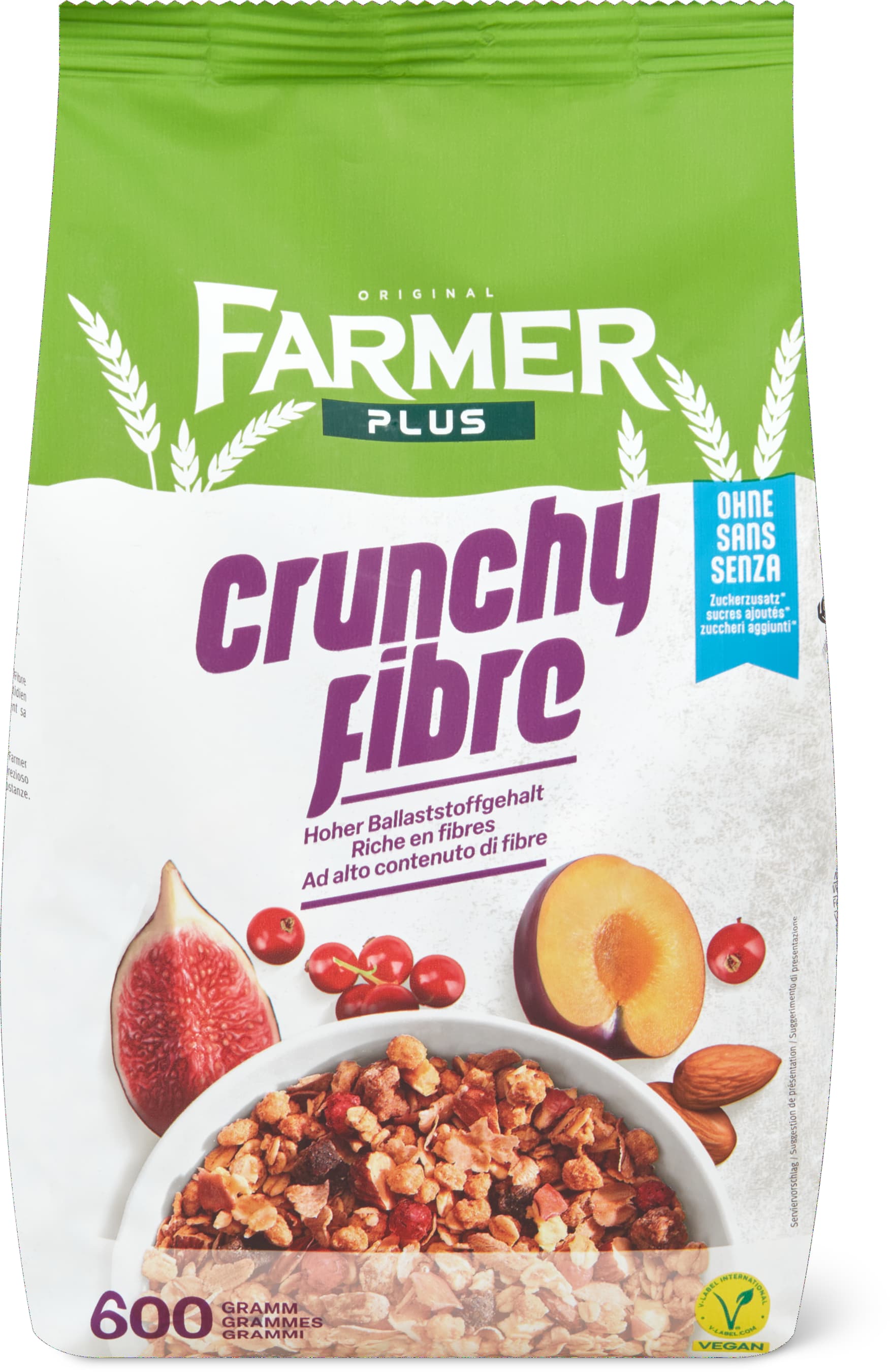 Farmer Plus Müesli Crunchy Fibre, ohne Zuckerzusatz 600g